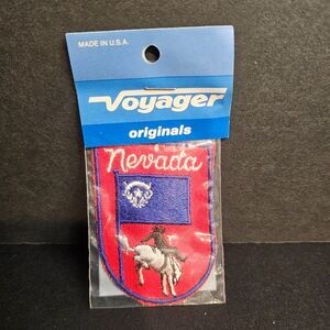 New Nevada Souvenir Embroidered Patch Vtg 1980s State Flag Rodeo Cowboy Voyager
